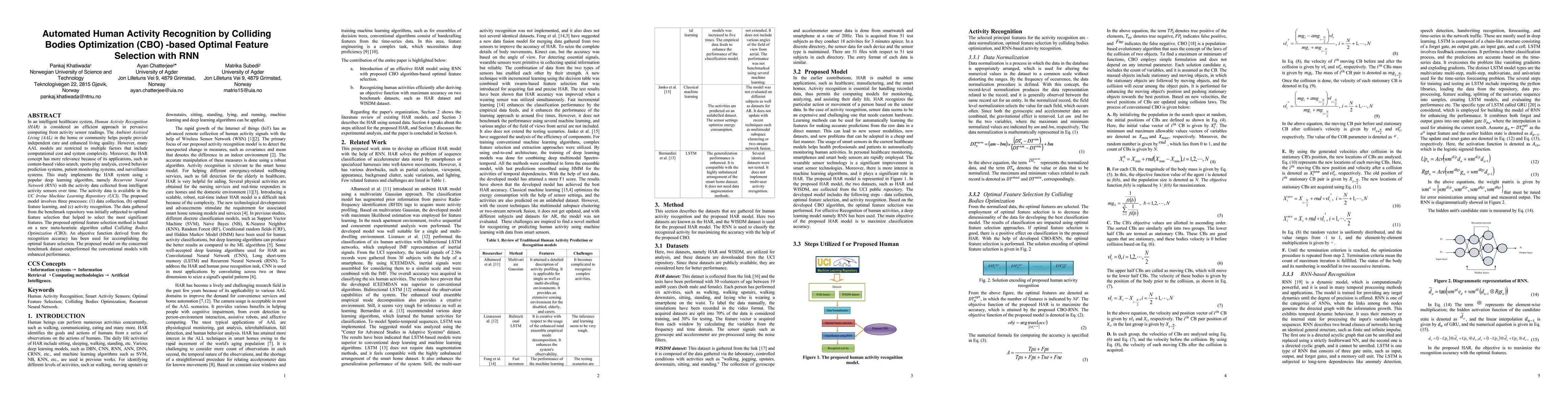 Thumbnail for Automated Human Activity Recognition by Colliding Bodies
  Optimization-based Optimal Feature Selection with Recurrent Neural Network