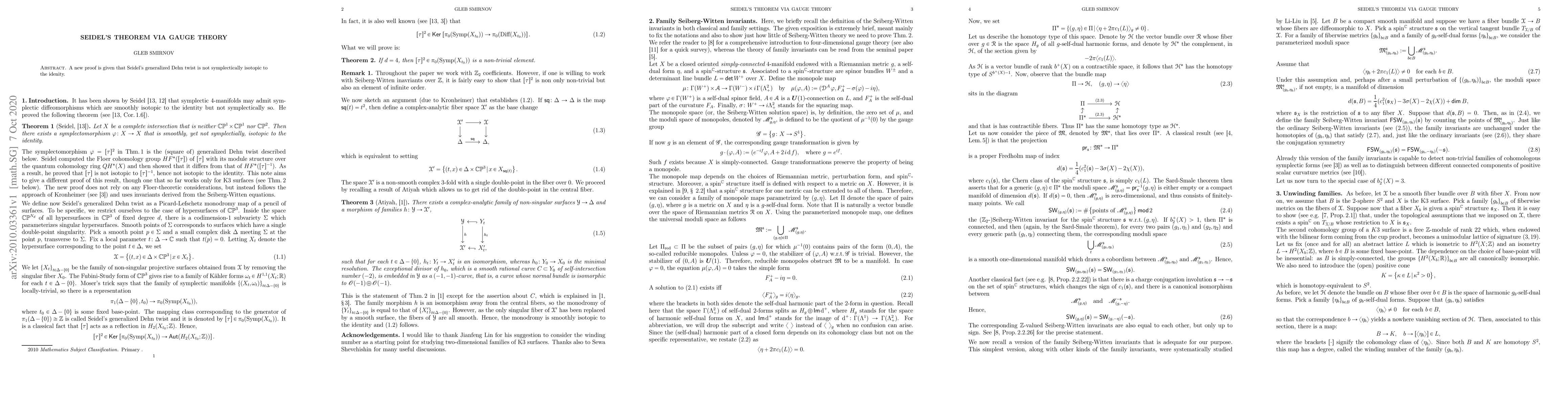 Thumbnail for Seidel's theorem via gauge theory