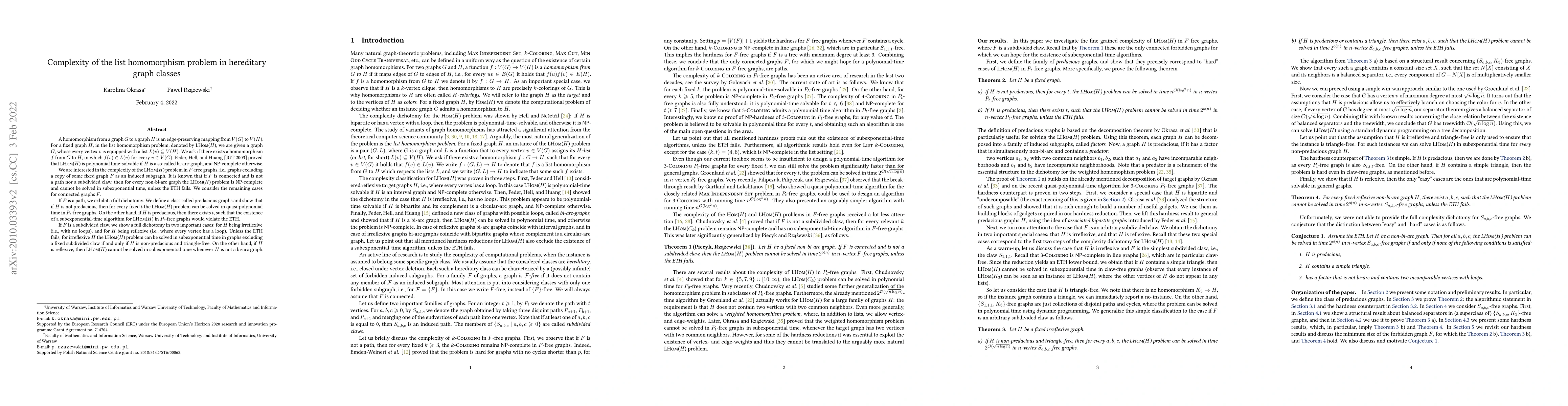 Thumbnail for Complexity of the list homomorphism problem in hereditary graph classes