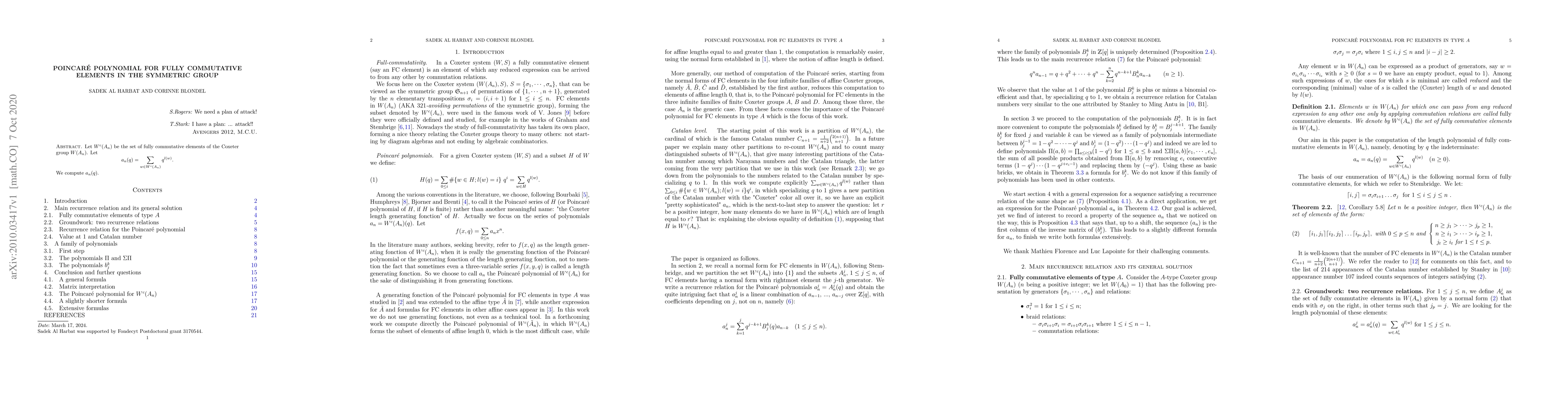 Thumbnail for Poincar\'e polynomial for fully commutative elements in the symmetric
  group