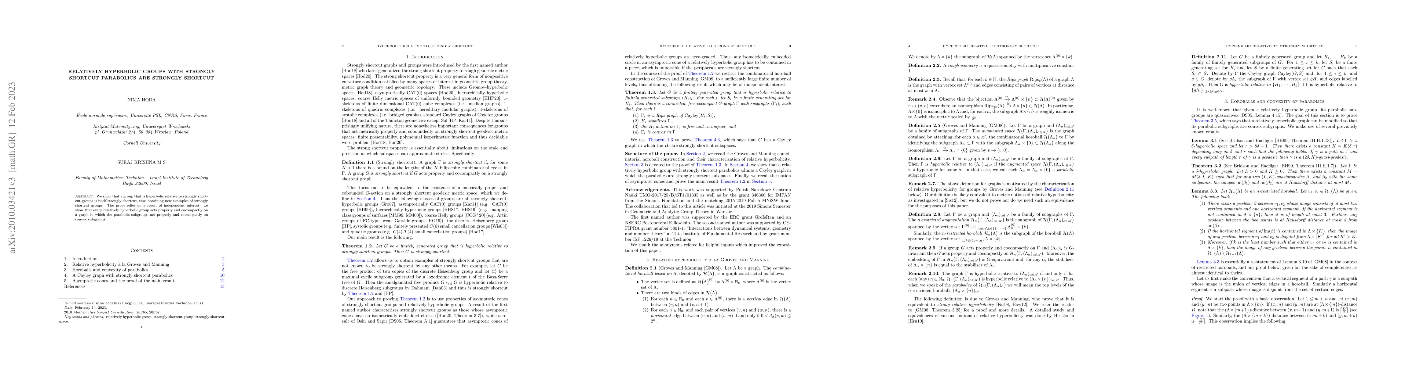 Thumbnail for Relatively hyperbolic groups with strongly shortcut parabolics are
  strongly shortcut