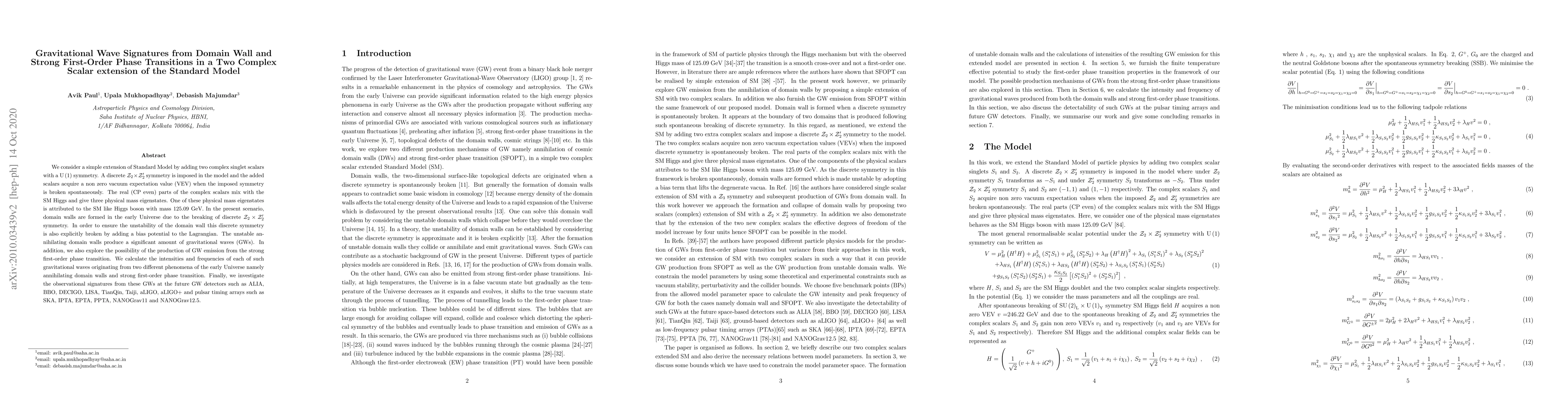 Thumbnail for Gravitational Wave Signatures from Domain Wall and Strong First-Order
  Phase Transitions in a Two Complex Scalar extension of the Standard Model