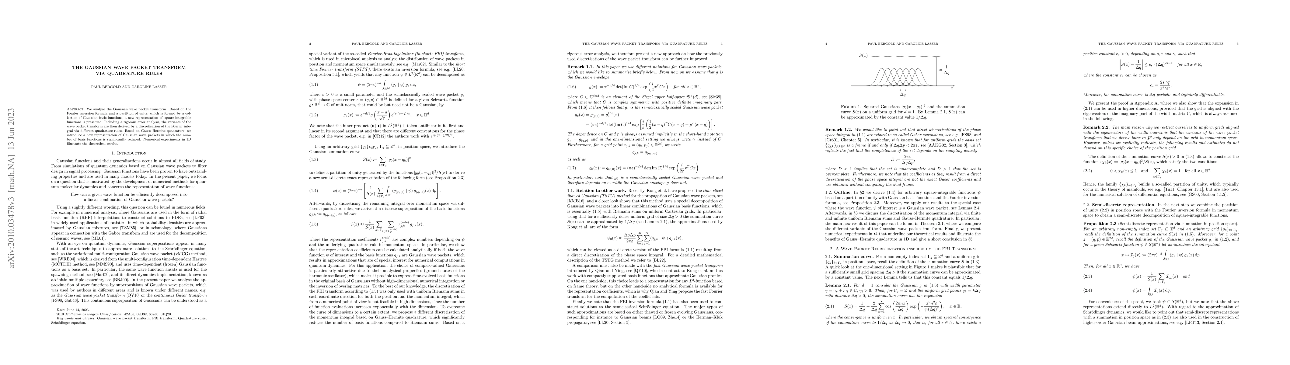 Thumbnail for The Gaussian Wave Packet Transform via Quadrature Rules
