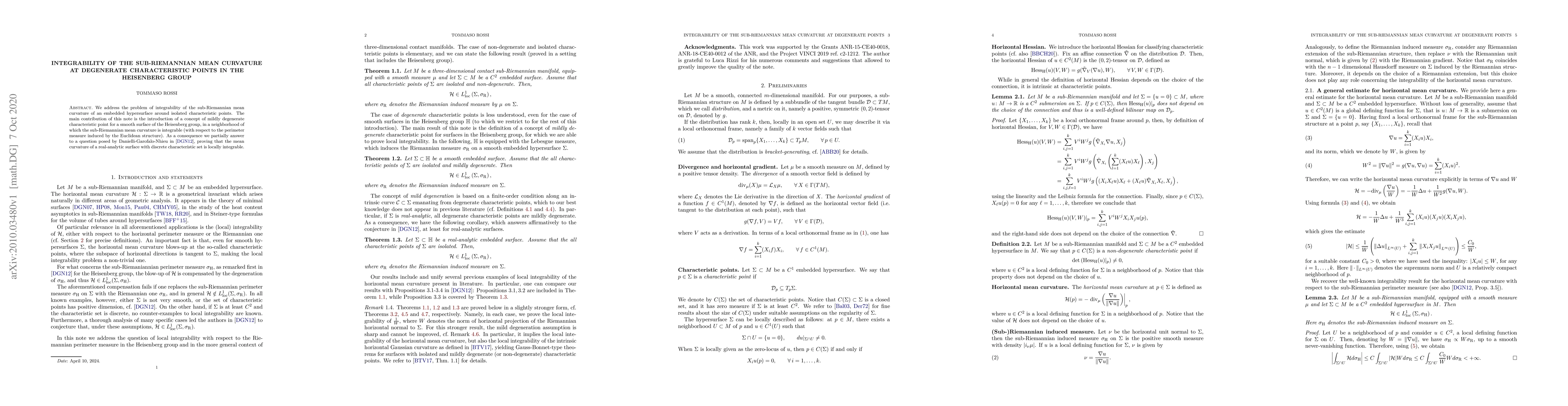 Thumbnail for Integrability of the sub-Riemannian mean curvature at degenerate
  characteristic points in the Heisenberg group