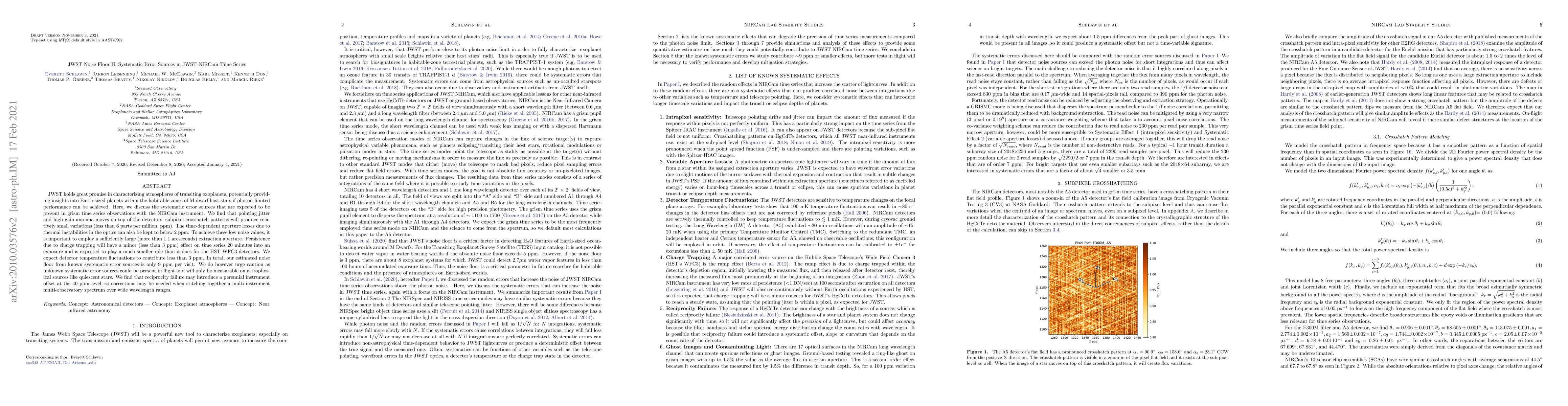 Thumbnail for JWST Noise Floor II: Systematic Error Sources in JWST NIRCam Time Series