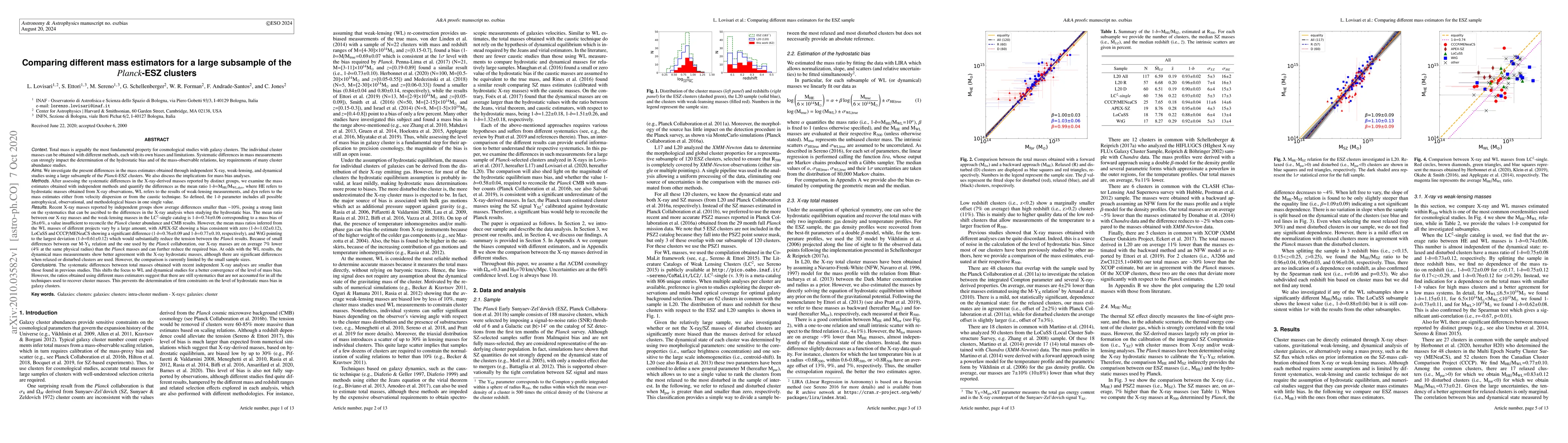 Thumbnail for Comparing different mass estimators for a large subsample of the {\it
  Planck}-ESZ clusters
