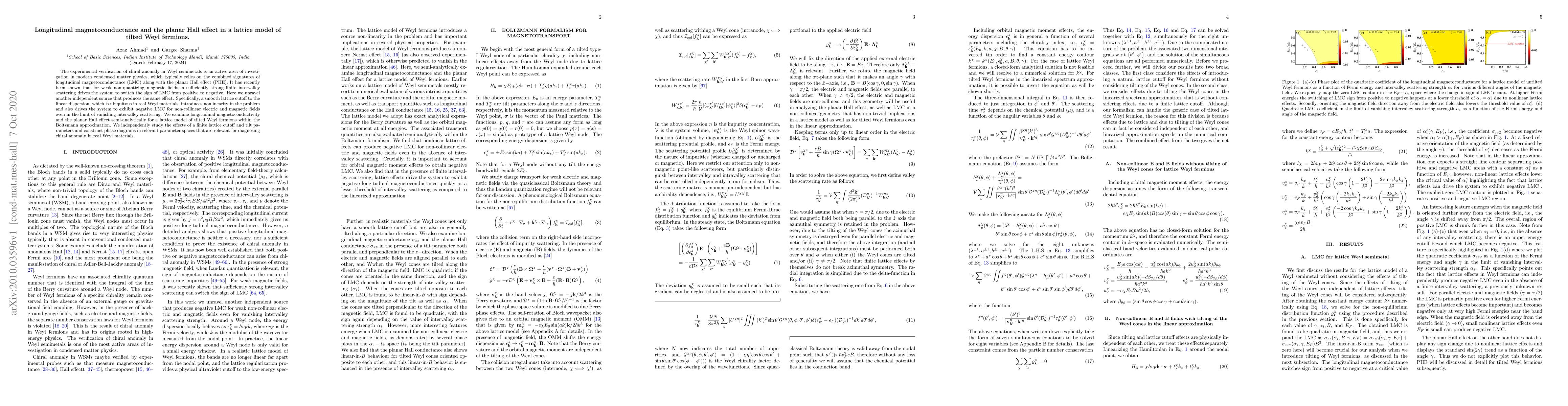 Thumbnail for Longitudinal magnetoconductance and the planar Hall effect in a lattice
  model of tilted Weyl fermions