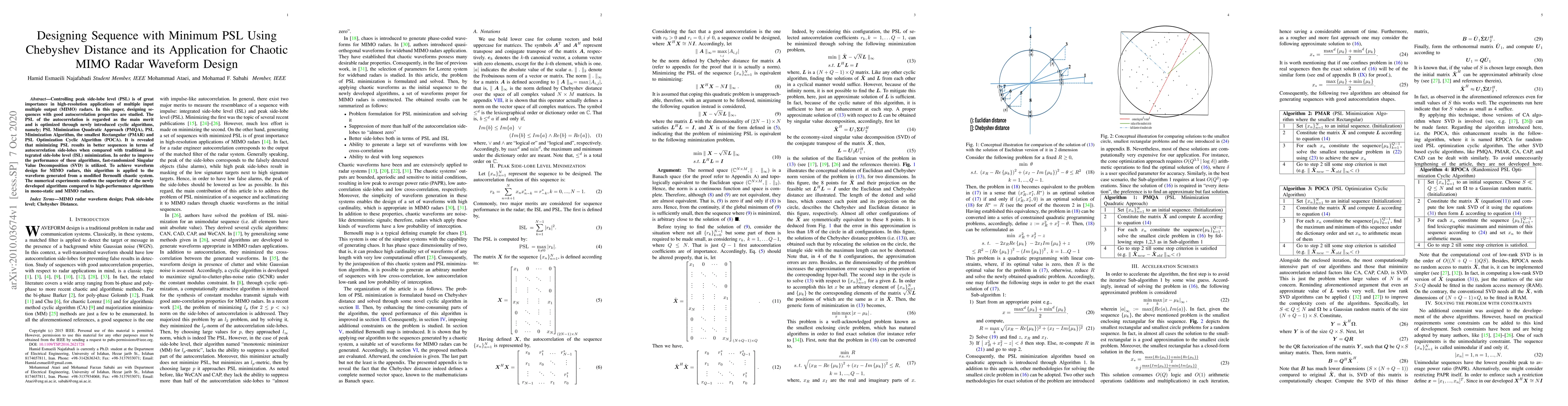 Thumbnail for Designing Sequence with Minimum PSL Using Chebyshev Distance and its
  Application for Chaotic MIMO Radar Waveform Design