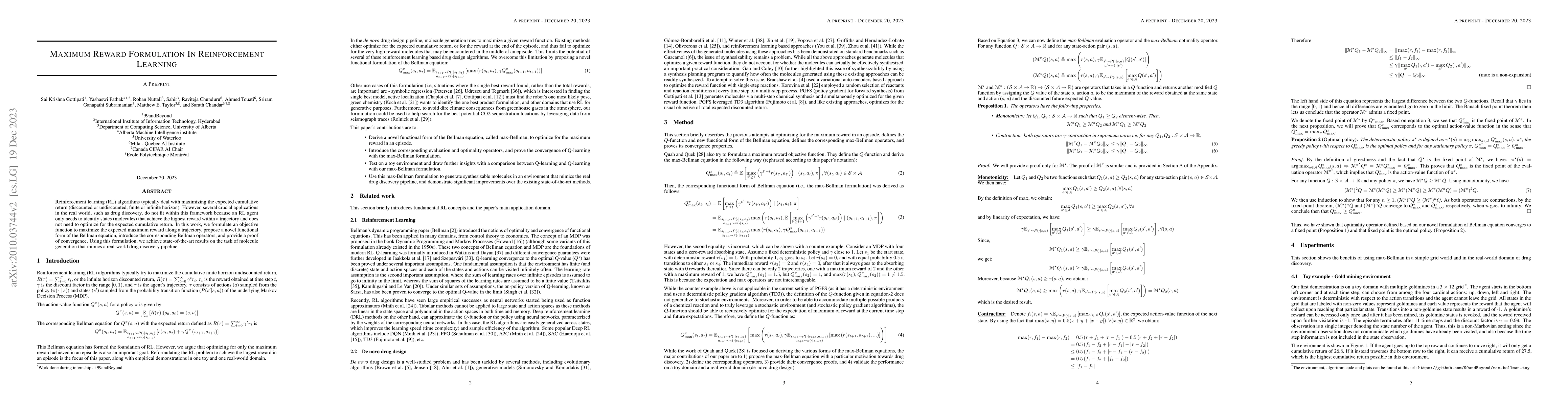 Thumbnail for Maximum Reward Formulation In Reinforcement Learning