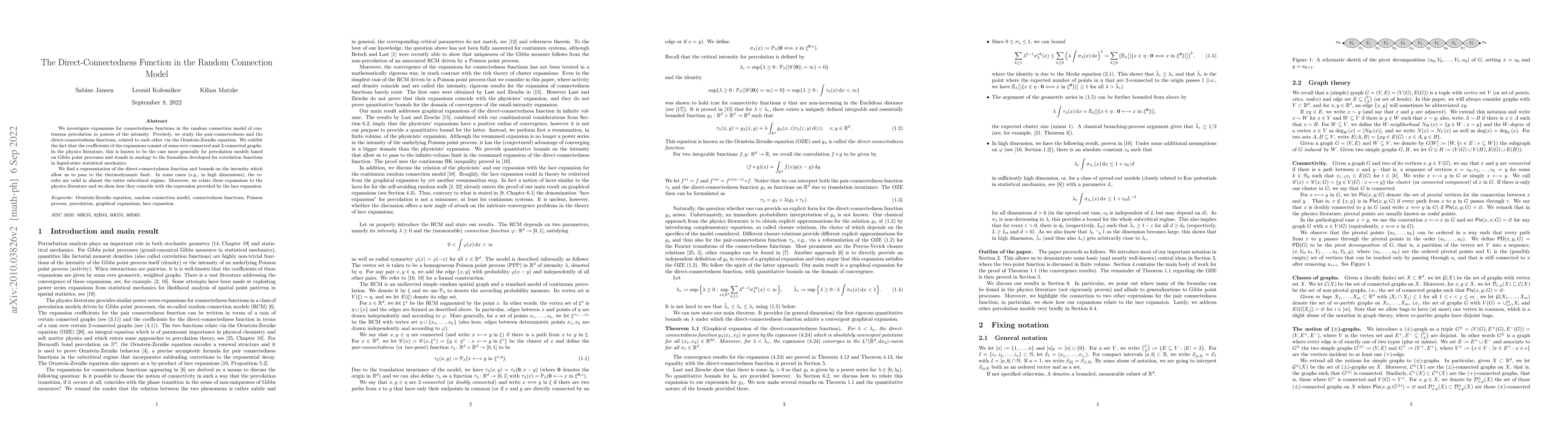 Thumbnail for The Direct-Connectedness Function in the Random Connection Model