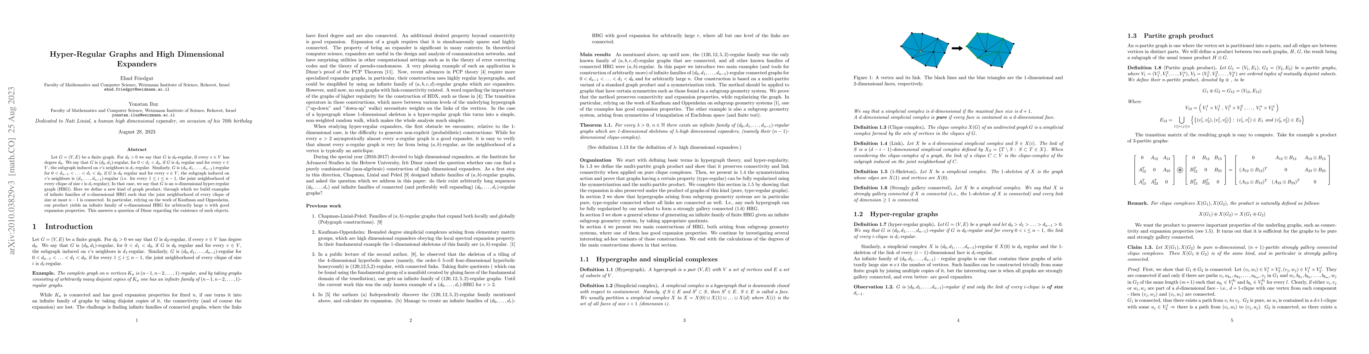 Thumbnail for Hyper-regular graphs and high dimensional expanders