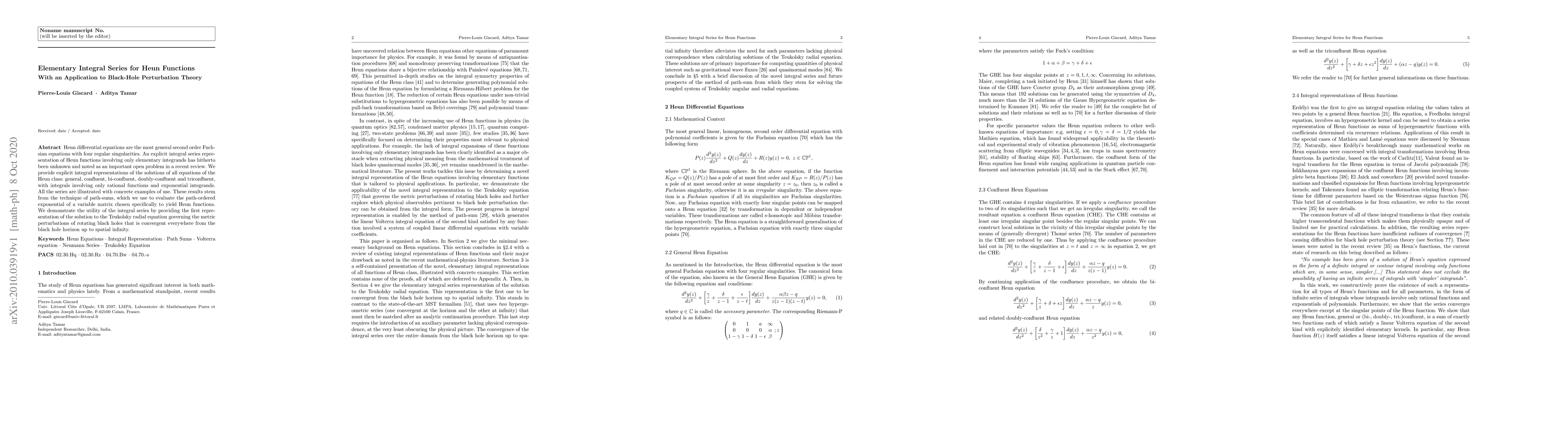 Thumbnail for Elementary Integral Series for Heun Functions. With an Application to
  Black-Hole Perturbation Theory