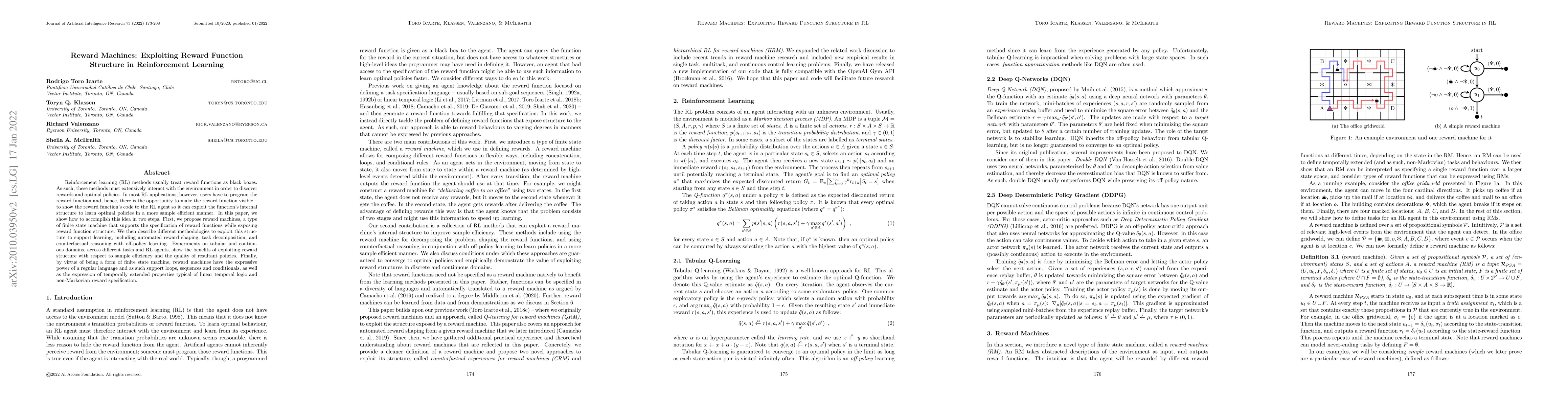 Thumbnail for Reward Machines: Exploiting Reward Function Structure in Reinforcement
  Learning