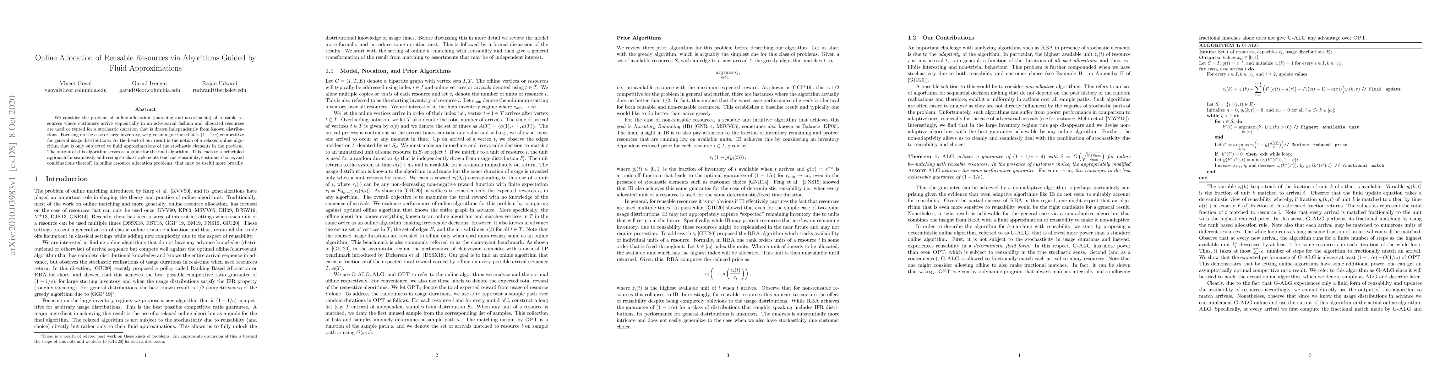 Thumbnail for Online Allocation of Reusable Resources via Algorithms Guided by Fluid
  Approximations