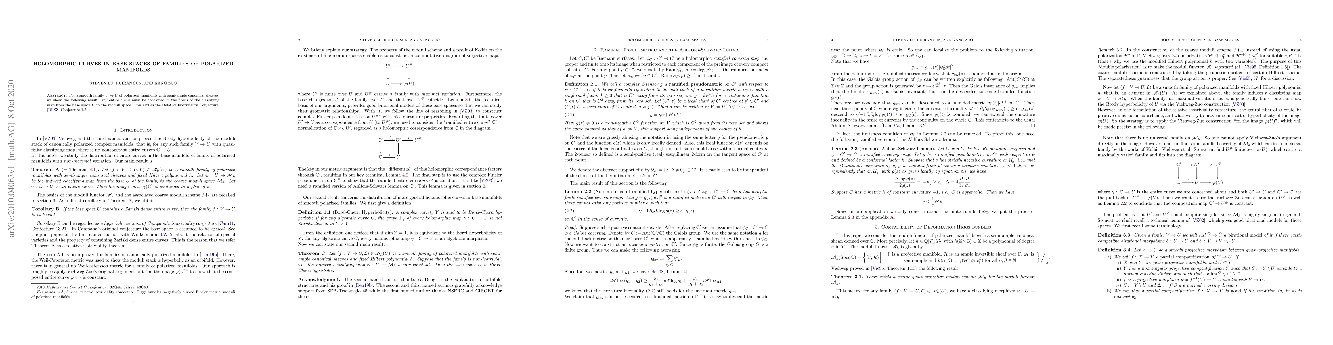 Thumbnail for Holomorphic curves in Base Spaces of Families of Polarized Manifolds