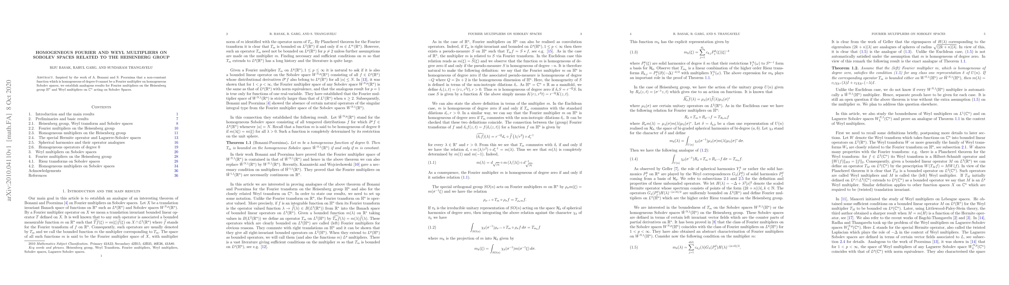 Thumbnail for Homogeneous Fourier and Weyl multipliers on Sobolev spaces related to
  the Heisenberg group