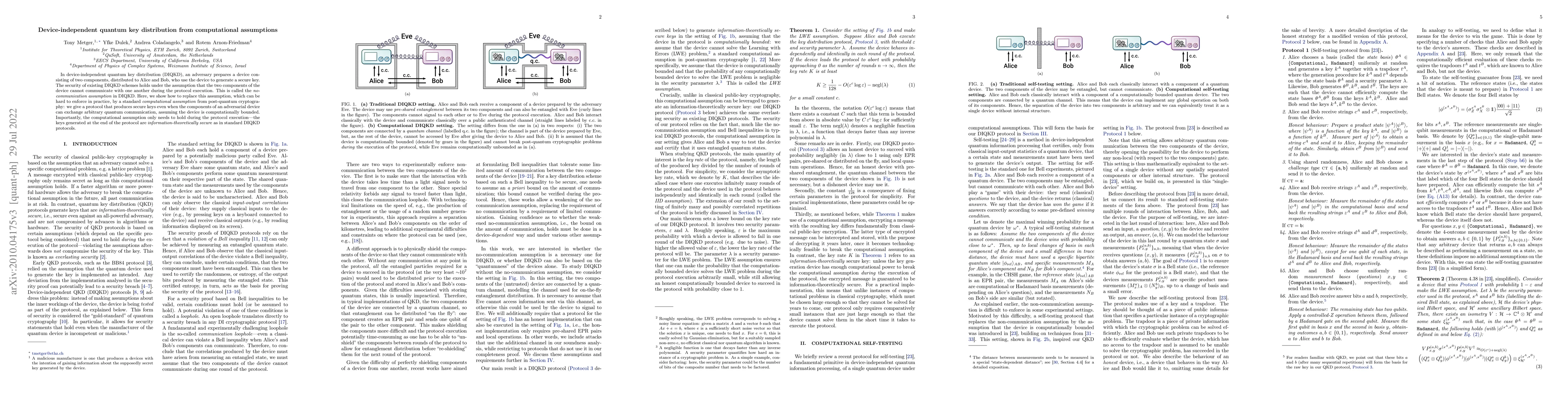 Thumbnail for Device-independent quantum key distribution from computational
  assumptions