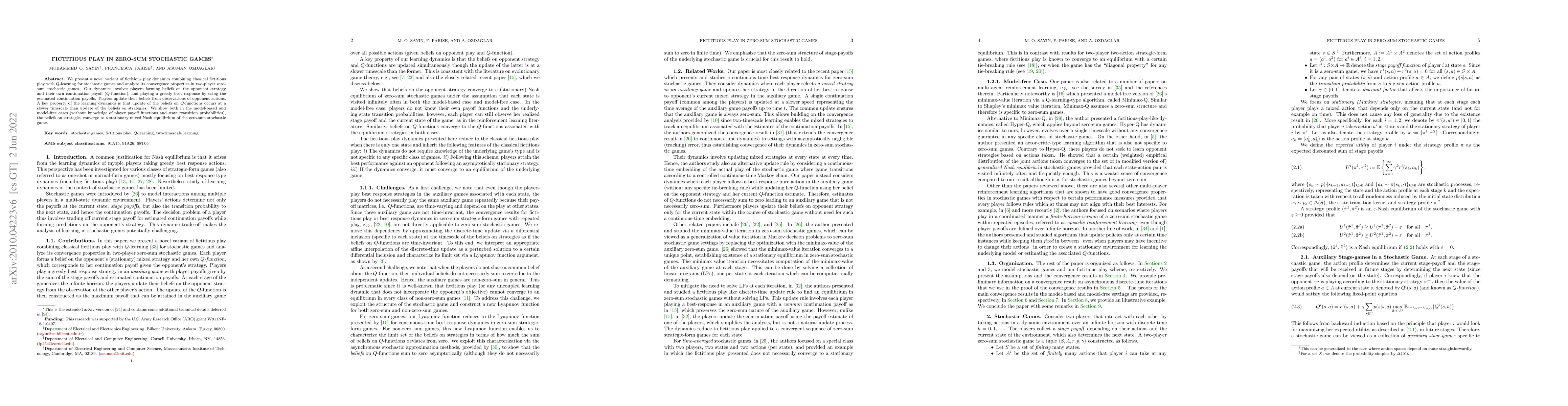 Thumbnail for Fictitious play in zero-sum stochastic games