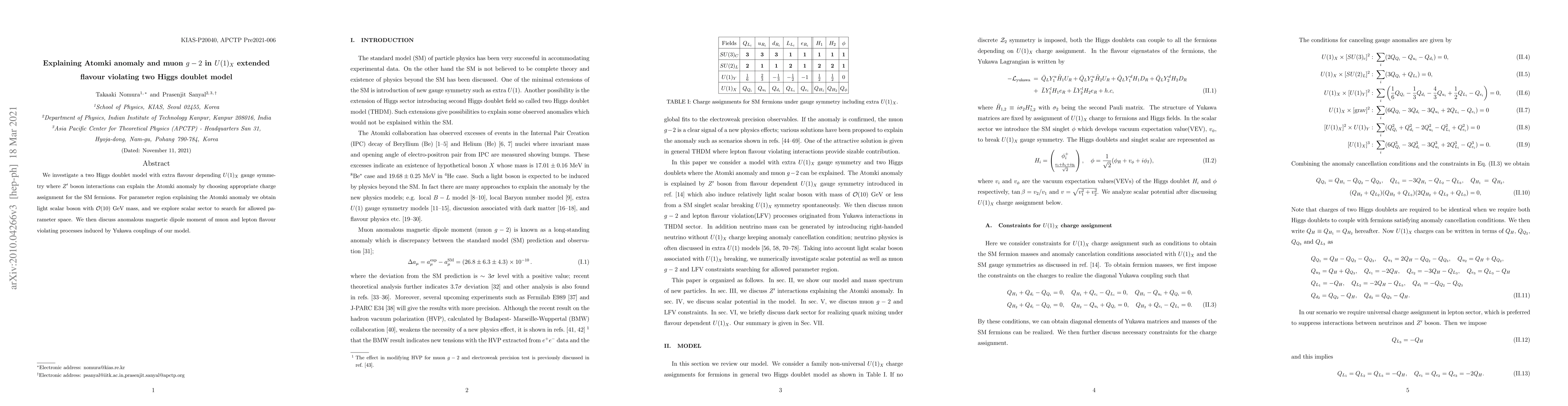 Thumbnail for Explaining Atomki anomaly and muon $g-2$ in $U(1)_X$ extended flavour
  violating two Higgs doublet model