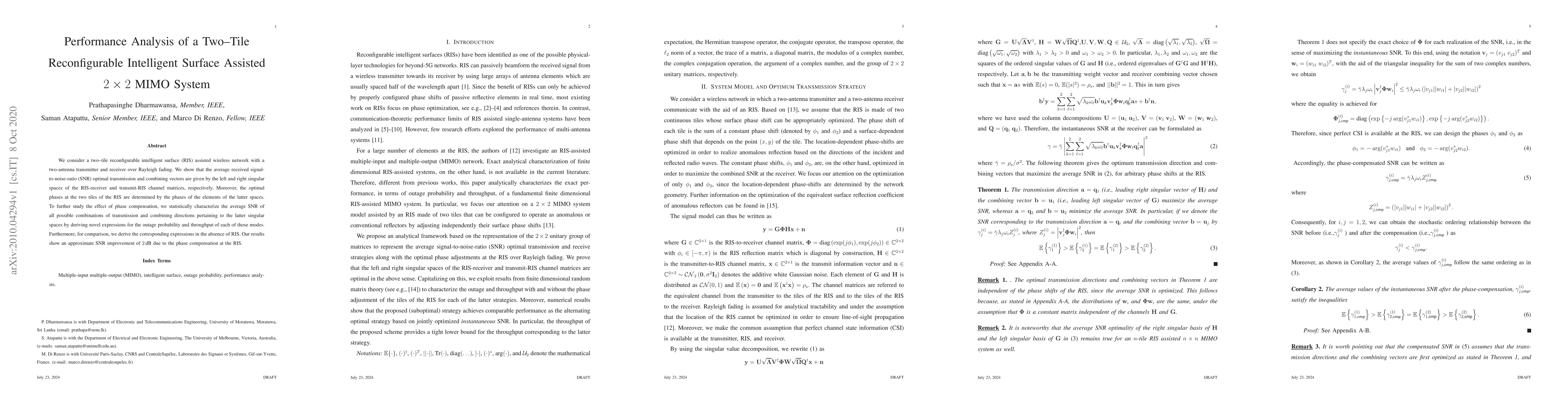 Thumbnail for Performance Analysis of a Two-Tile Reconfigurable Intelligent Surface
  Assisted $2\times 2$ MIMO System