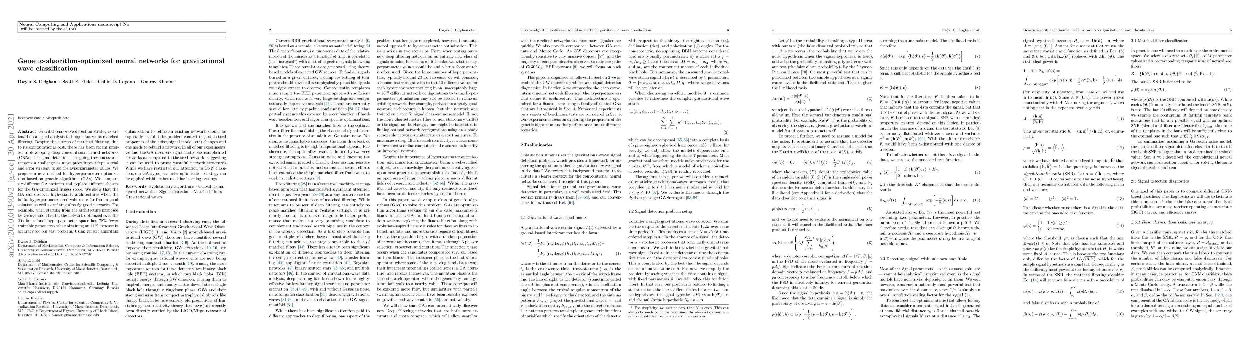 Thumbnail for Genetic-algorithm-optimized neural networks for gravitational wave
  classification