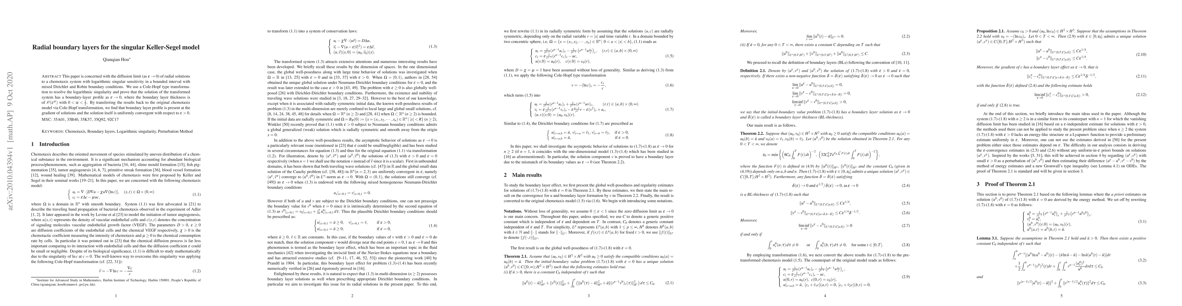 Thumbnail for Radial boundary layers for the singular Keller-Segel model
