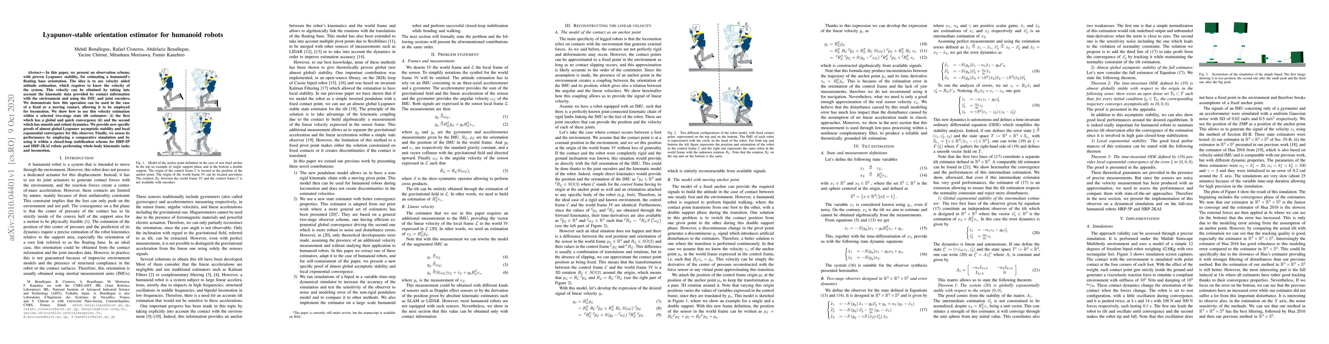 Thumbnail for Lyapunov-Stable Orientation Estimator for Humanoid Robots