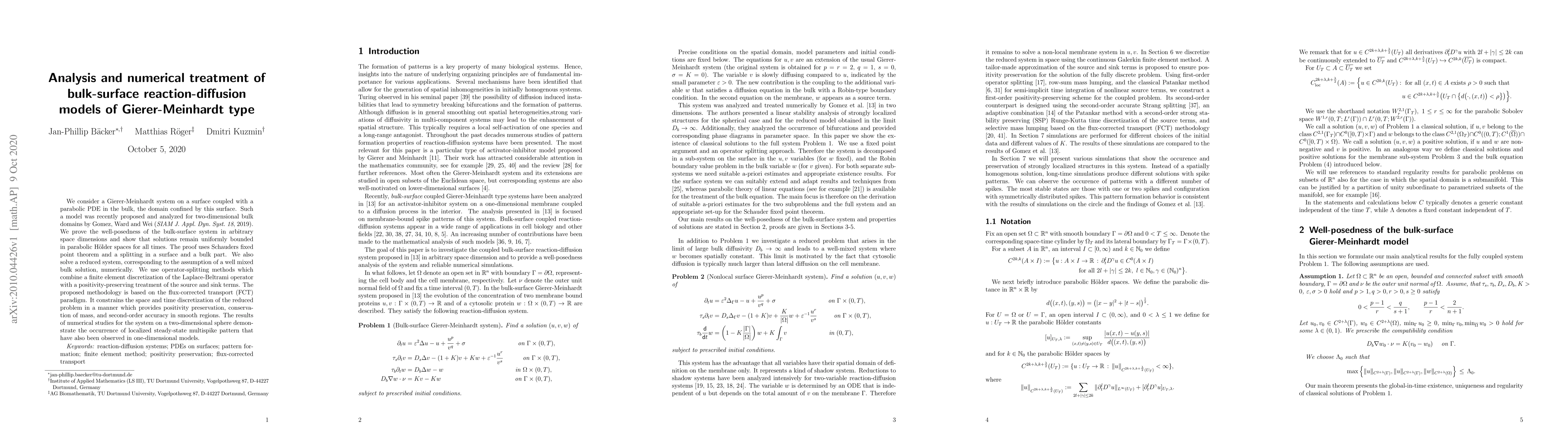 Thumbnail for Analysis and numerical treatment of bulk-surface reaction-diffusion
  models of Gierer-Meinhardt type