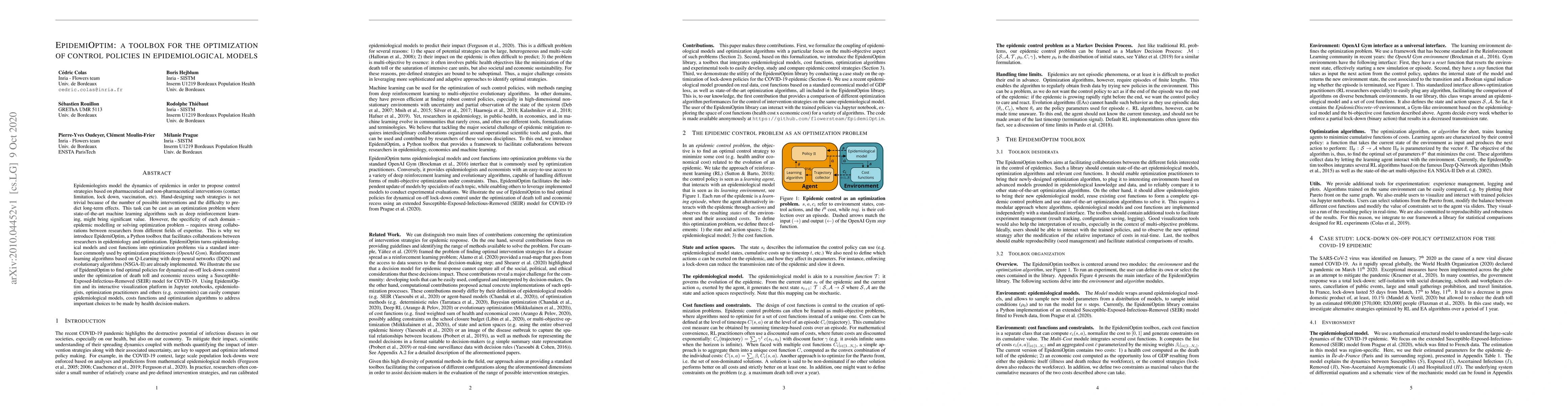 Thumbnail for EpidemiOptim: A Toolbox for the Optimization of Control Policies in
  Epidemiological Models