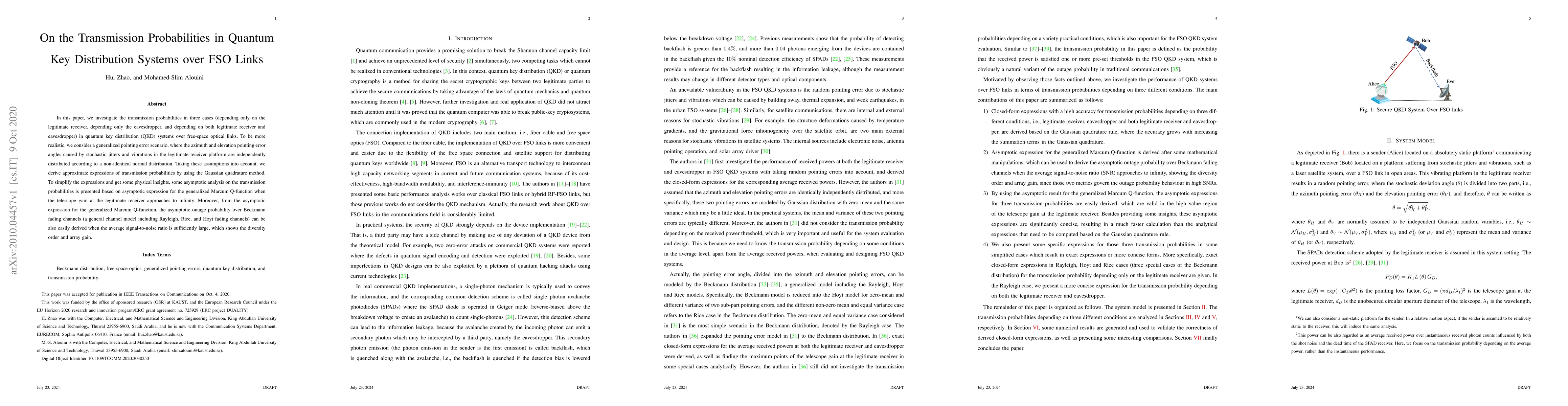 Thumbnail for On the Transmission Probabilities in Quantum Key Distribution Systems
  over FSO Links