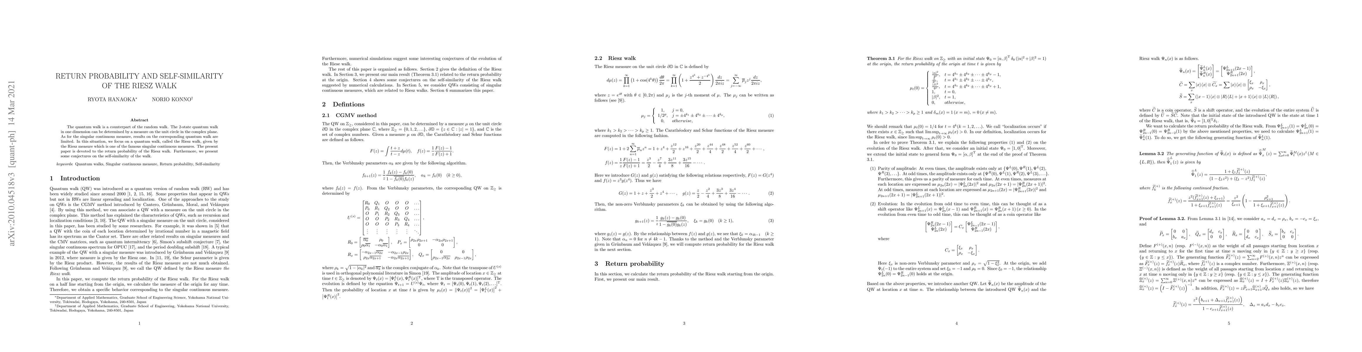 Thumbnail for Return probability and self-similarity of the Riesz walk