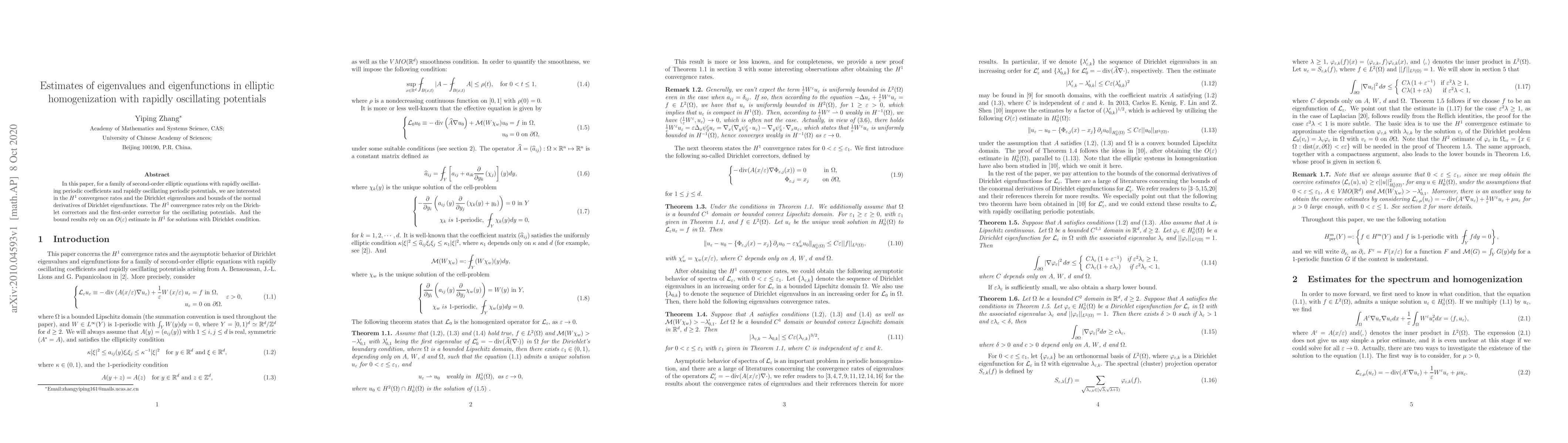 Thumbnail for Estimates of eigenvalues and eigenfunctions in elliptic homogenization
  with rapidly oscillating potentials
