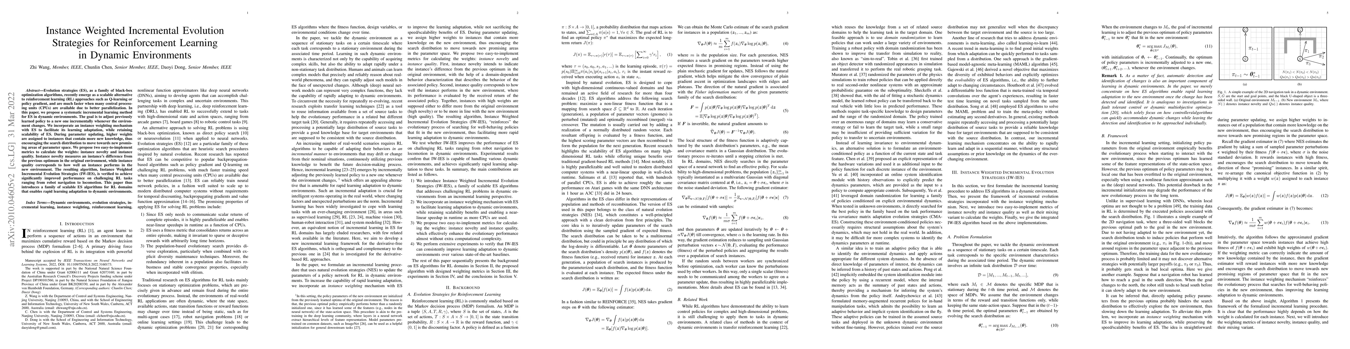 Thumbnail for Instance Weighted Incremental Evolution Strategies for Reinforcement
  Learning in Dynamic Environments