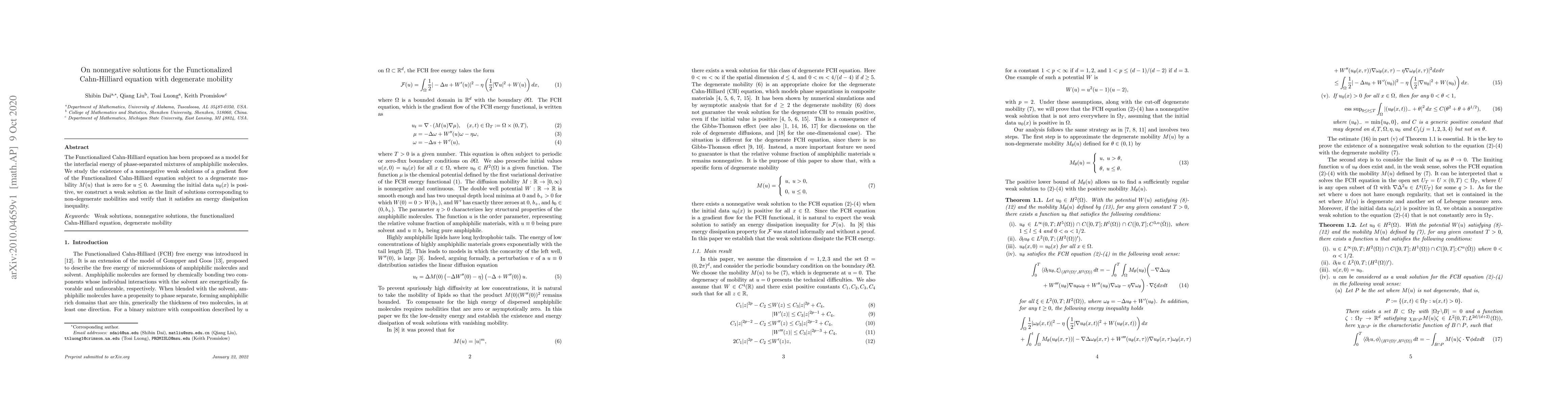 Thumbnail for On nonnegative solutions for the Functionalized Cahn-Hilliard equation
  with degenerate mobility