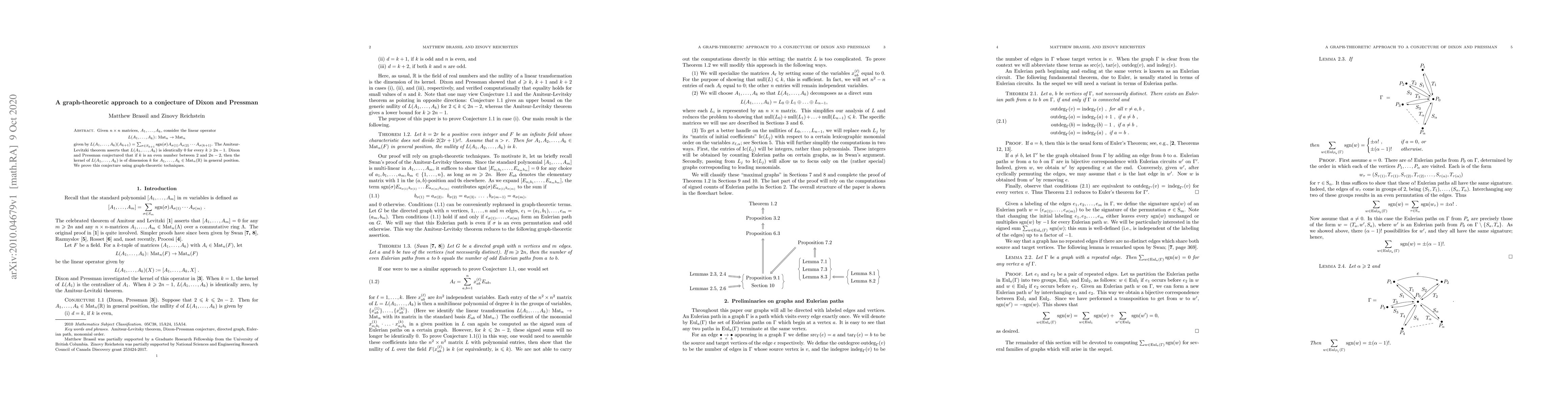 Thumbnail for A graph-theoretic approach to a conjecture of Dixon and Pressman