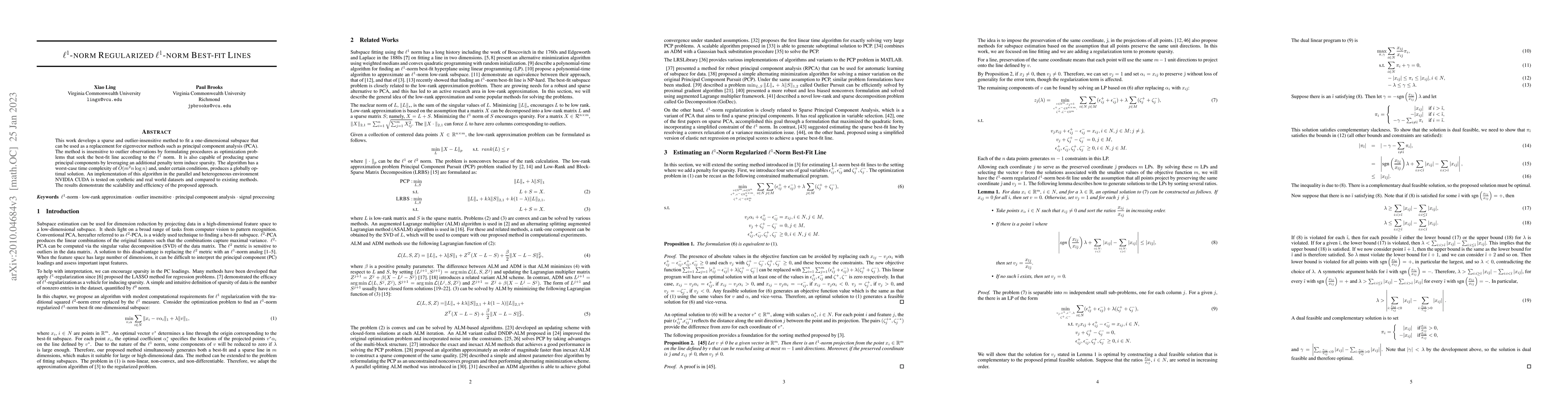 Thumbnail for $L_1$-norm regularized $L_1$-norm best-fit line problem