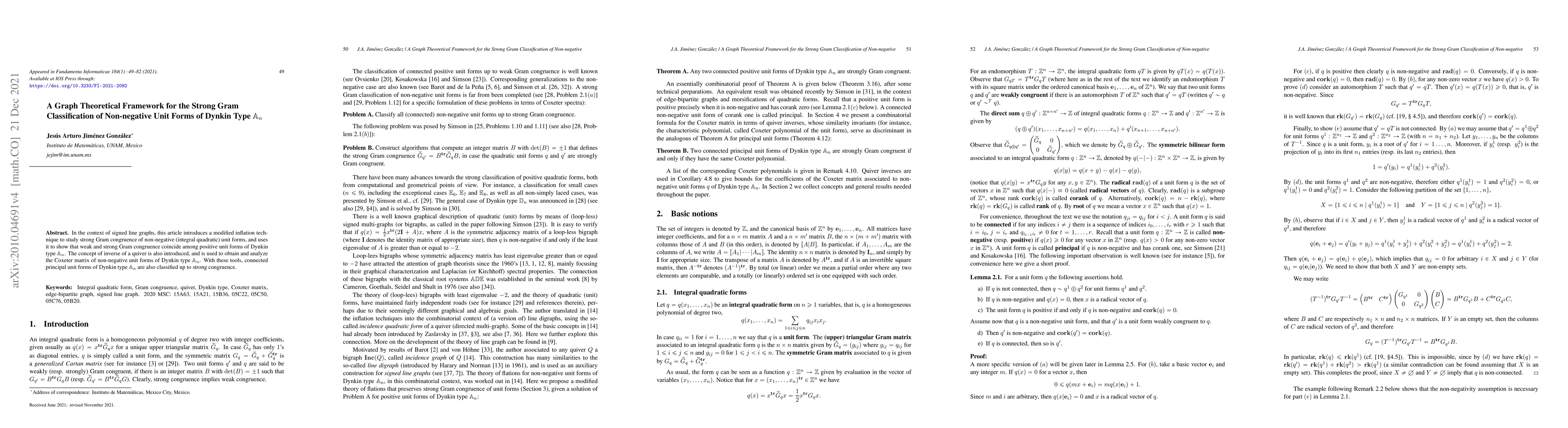 Thumbnail for A graph theoretical framework for the strong Gram classification of
  non-negative unit forms of Dynkin type A