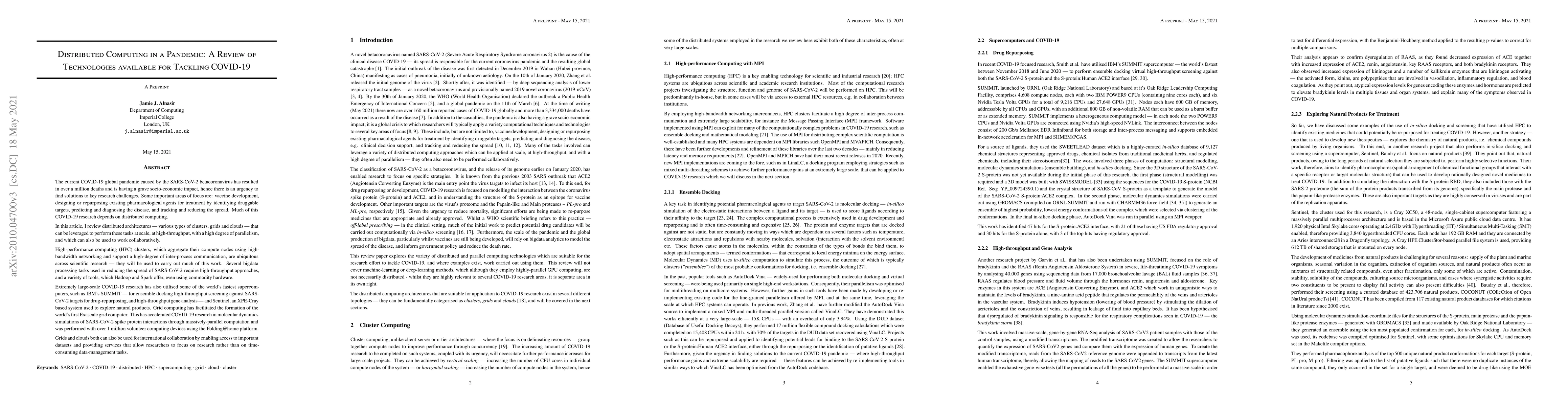 Thumbnail for Distributed Computing in a Pandemic: A Review of Technologies Available
  for Tackling COVID-19