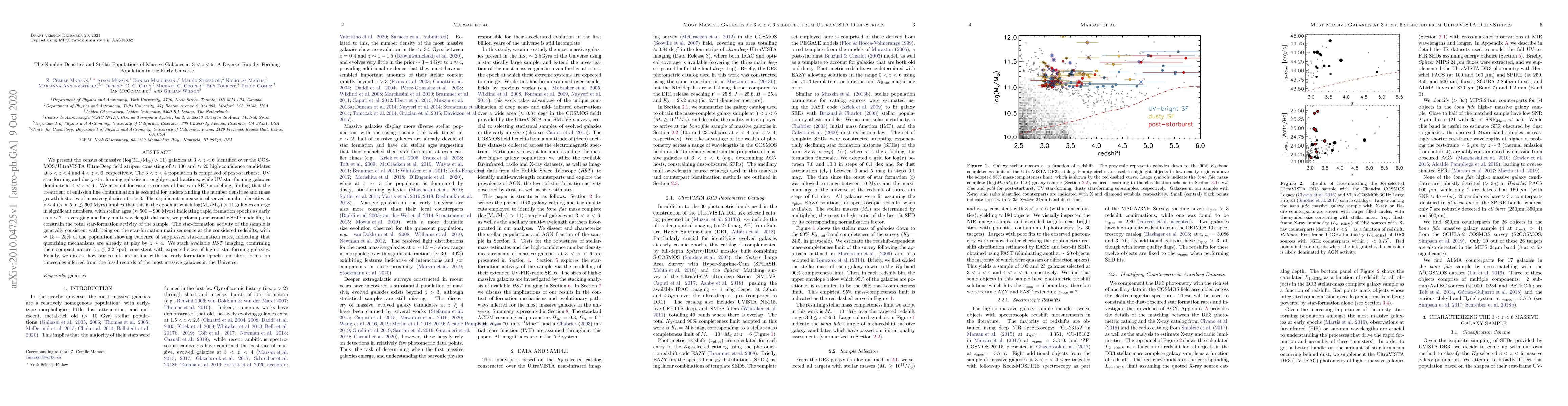 Thumbnail for The Number Densities and Stellar Populations of Massive Galaxies at 3 <
  z < 6: A Diverse, Rapidly Forming Population in the Early Universe