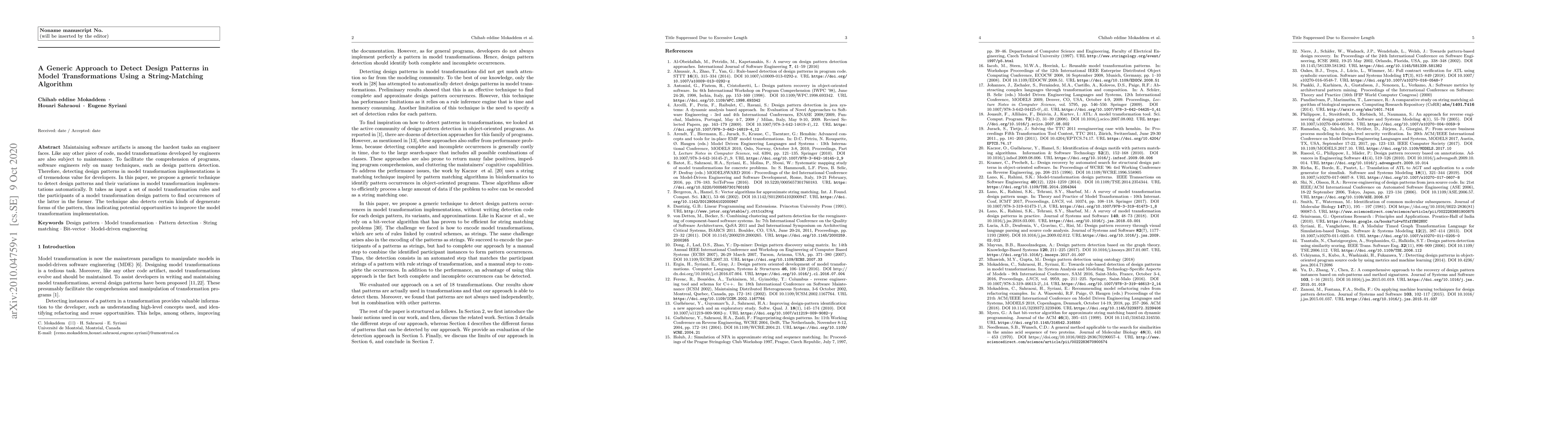 Thumbnail for A Generic Approach to Detect Design Patterns in Model Transformations
  Using a String-Matching Algorithm