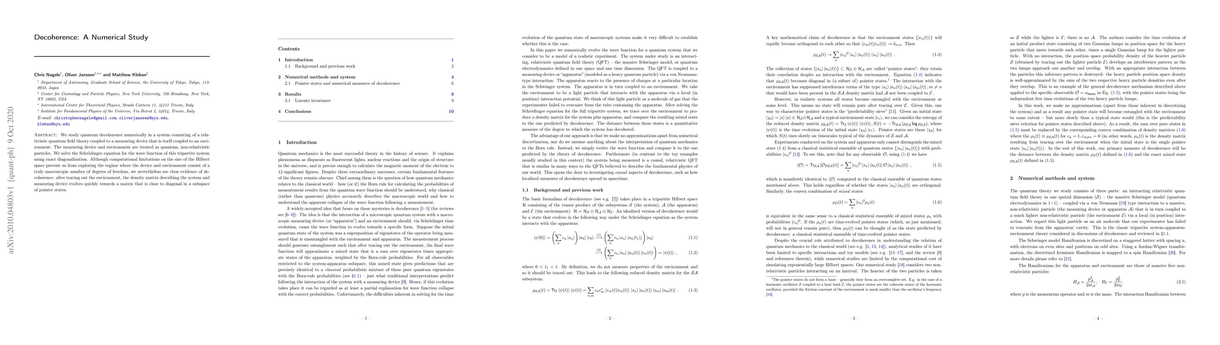 Thumbnail for Decoherence: A Numerical Study