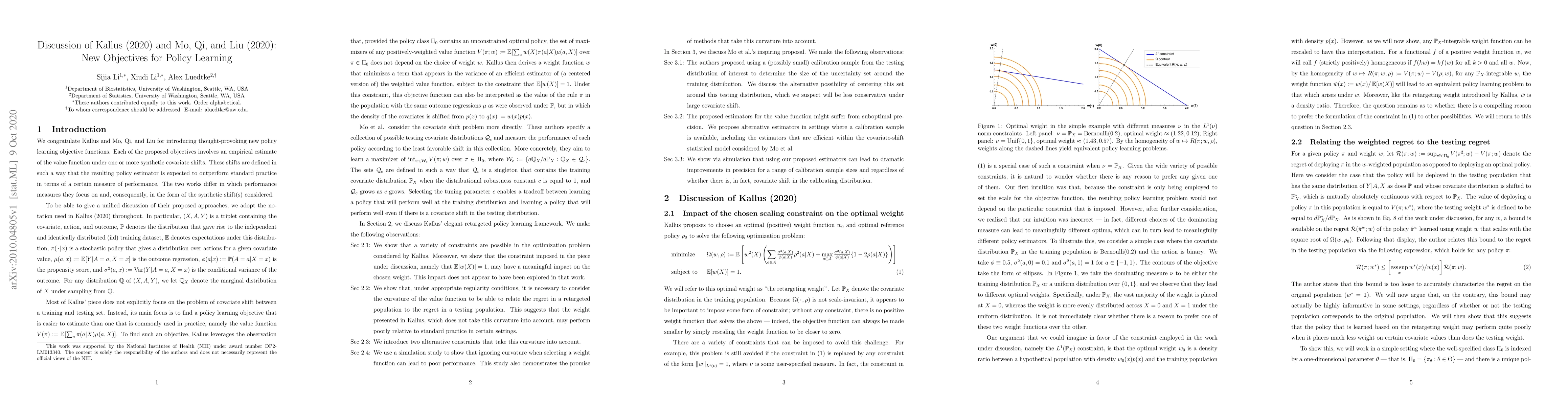 Thumbnail for Discussion of Kallus (2020) and Mo, Qi, and Liu (2020): New Objectives
  for Policy Learning