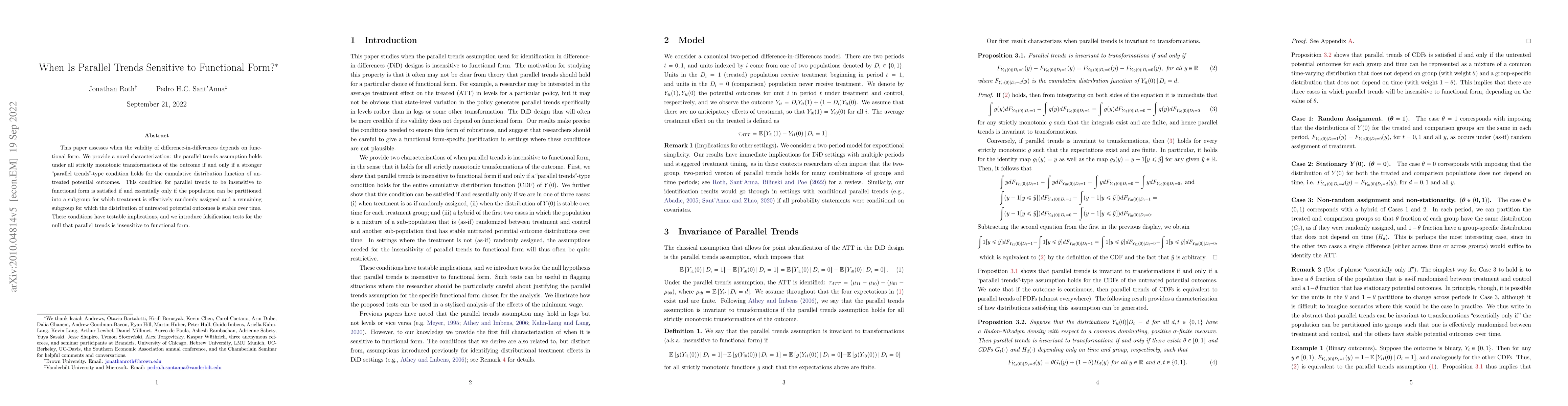 Thumbnail for When Is Parallel Trends Sensitive to Functional Form?