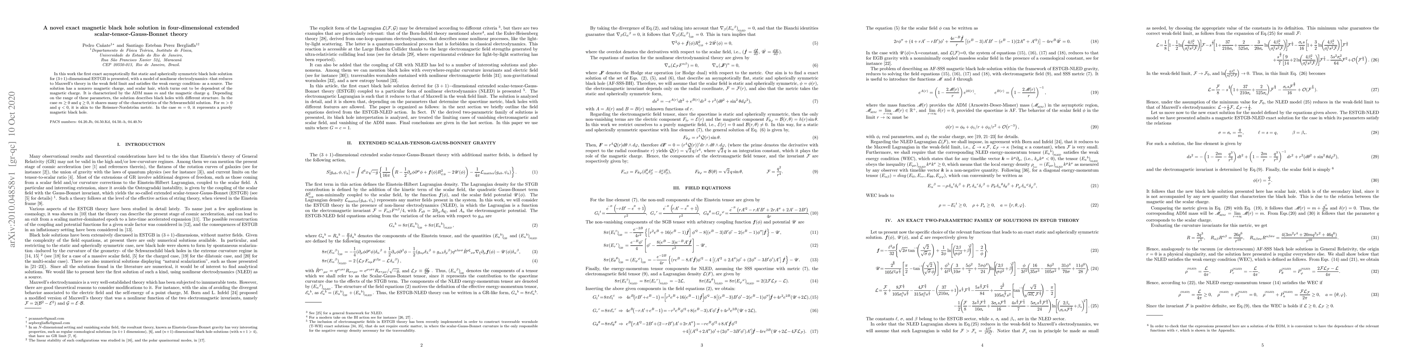 Thumbnail for A novel exact magnetic black hole solution in four-dimensional extended
  scalar-tensor-Gauss-Bonnet theory