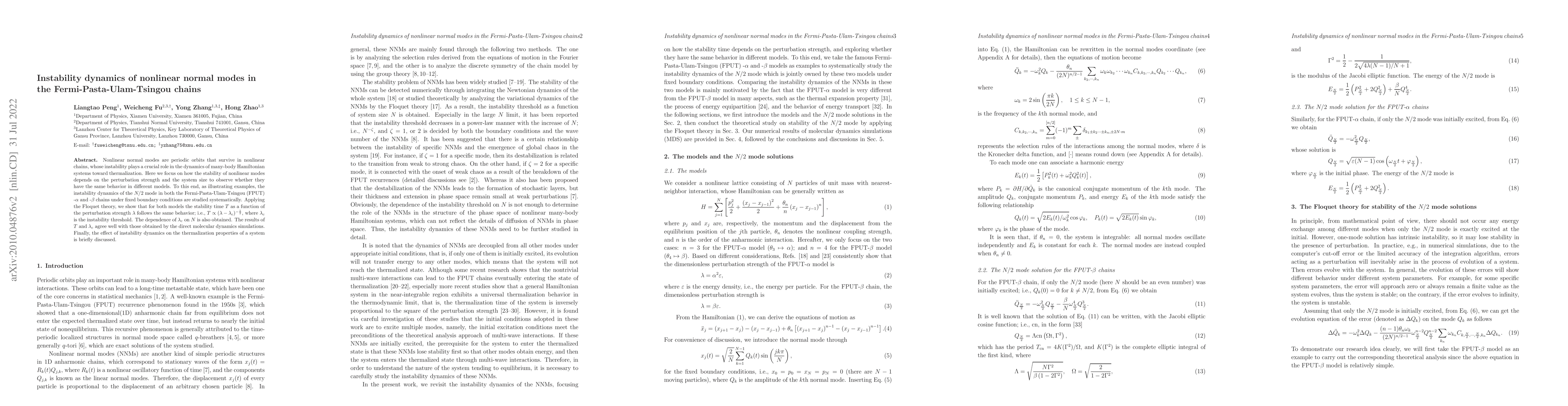 Thumbnail for Instability dynamics of nonlinear normal modes in the
  Fermi-Pasta-Ulam-Tsingou chains