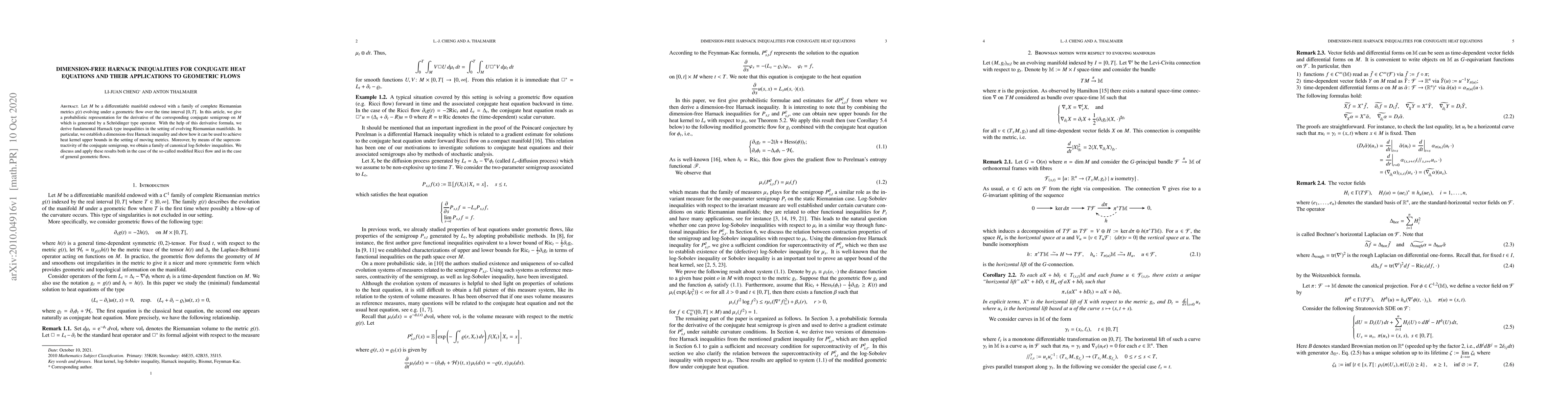 Thumbnail for Dimension-free Harnack inequalities for conjugate heat equations and
  their applications to geometric flows