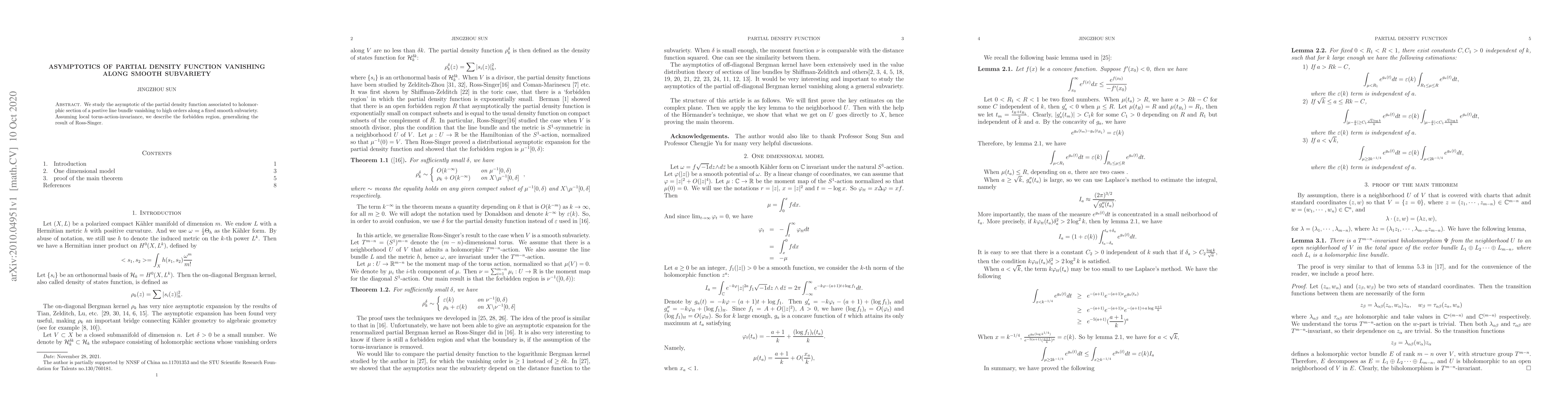 Thumbnail for Asymptotics of partial density function vanishing along smooth
  subvariety