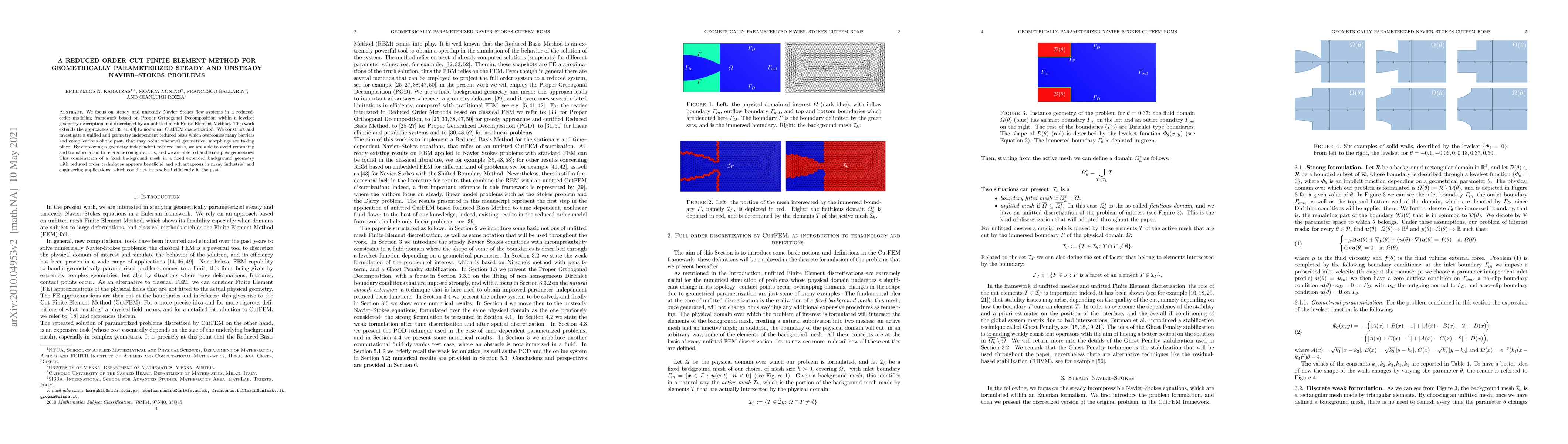 Thumbnail for A Reduced Order Cut Finite Element method for geometrically
  parameterized steady and unsteady Navier-Stokes problems