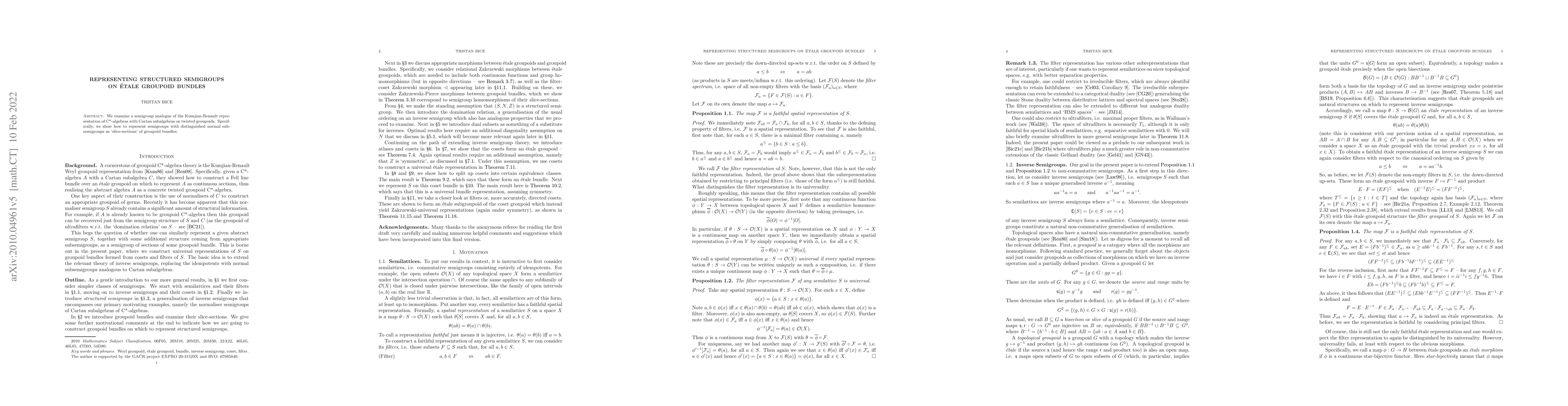 Thumbnail for Representing Structured Semigroups on Etale Groupoid Bundles