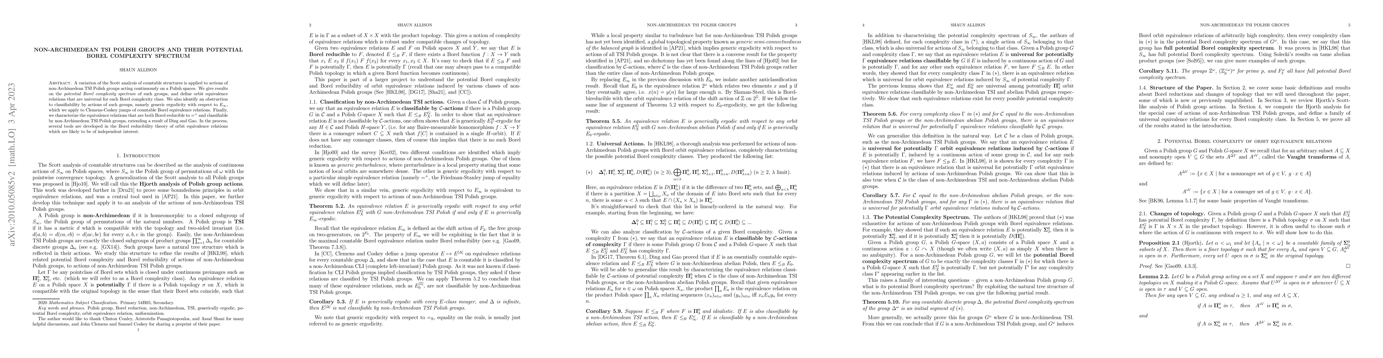 Thumbnail for Non-Archimedean TSI Polish groups and their potential Borel complexity
  spectrum